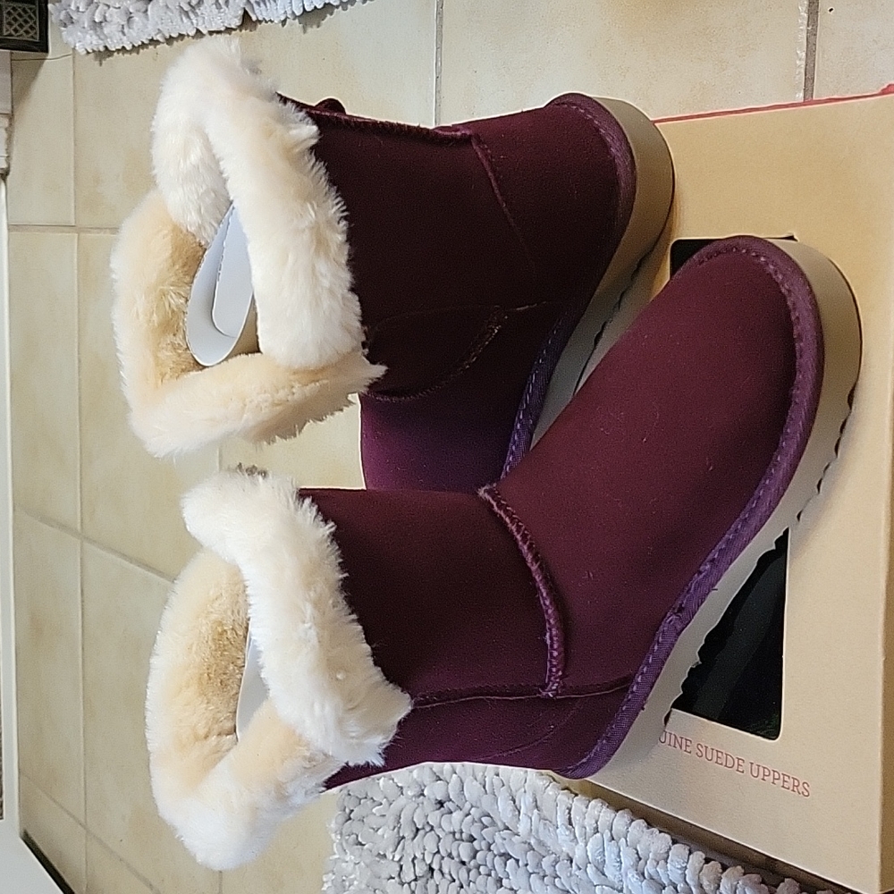 Wine Suede Boots - Picture 2 of 5